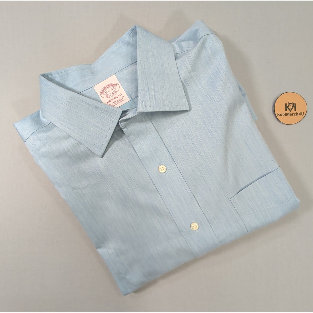 Brooks Brothers Mens Madison Fit 16.5-34 Blue Non-Iron Supima Cotton Dress Shirt